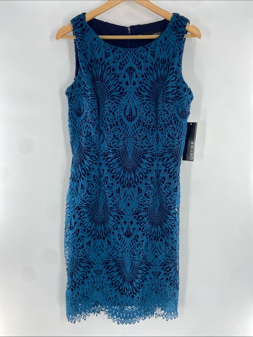 Chetta B Deep Teal Navy Midi Dress Size 10 NWT